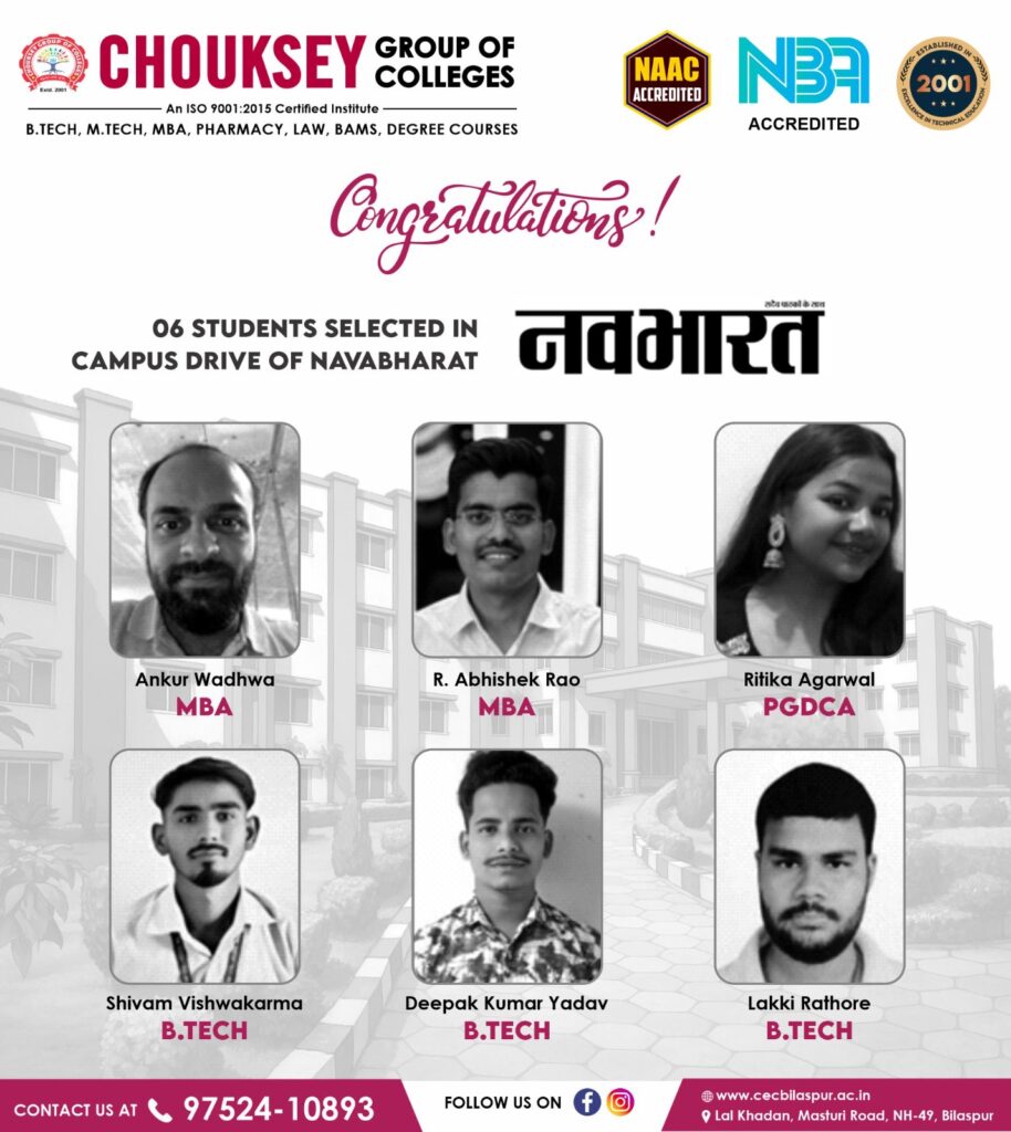 6 Students Placed in Navabharat Campus Drive
