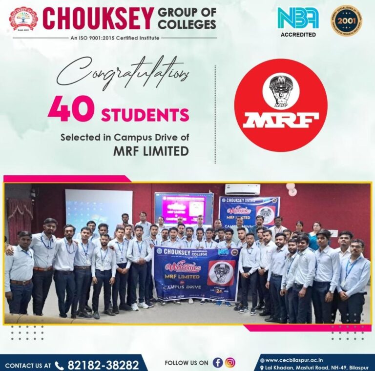 40 Students Placed in MRF Limited – A Proud Moment for Chouksey Group of Colleges