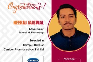 Congratulations to Neeraj Jaiswal on Securing a 3.5 LPA Placement at Centaur Pharmaceuticals