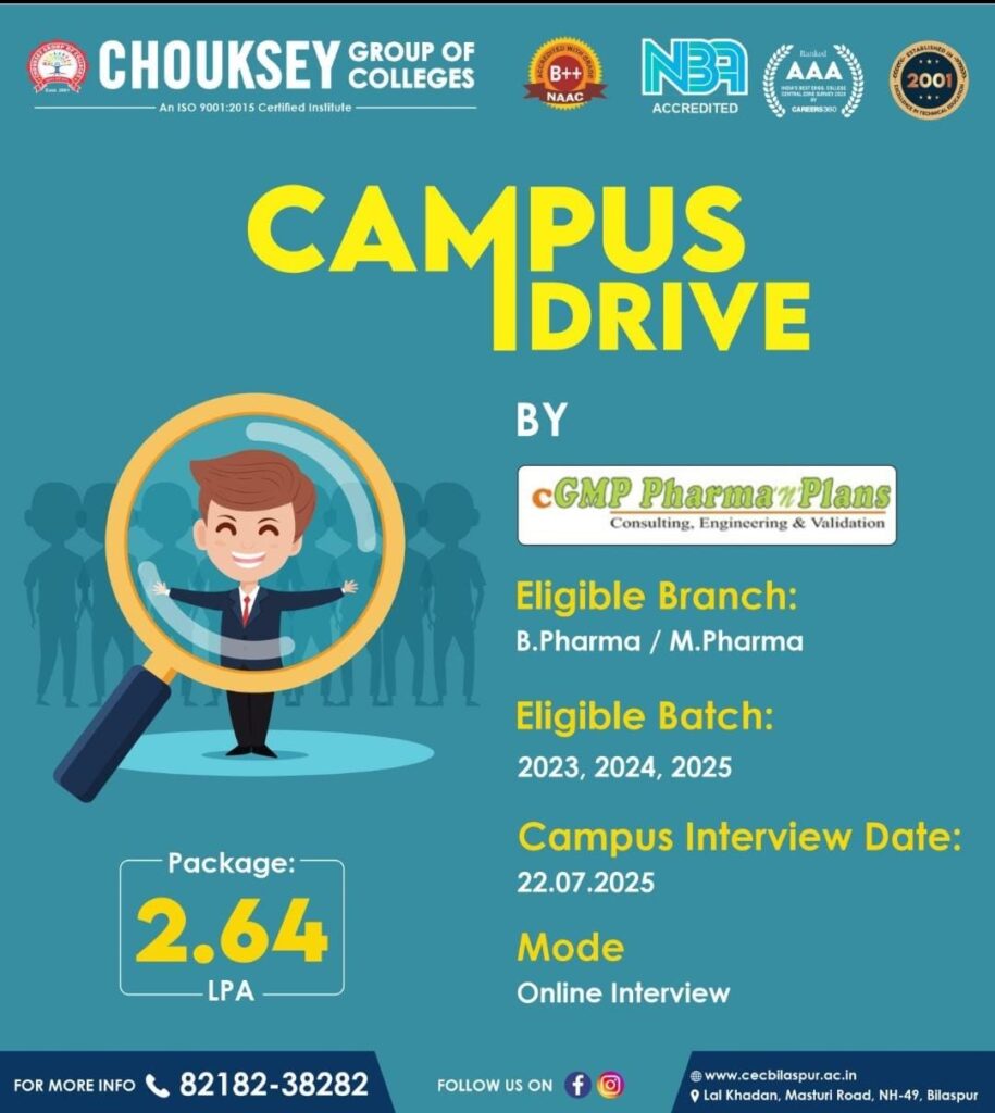 Campus Drive by GMP Pharma Plans for B.Pharma & M.Pharma Students