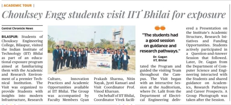Chouksey Engg students visit IIT Bhilai for exposure