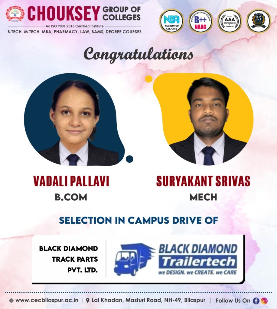 Selection in Campus Drive of Black Diamond Track Parts Pvt Ltd